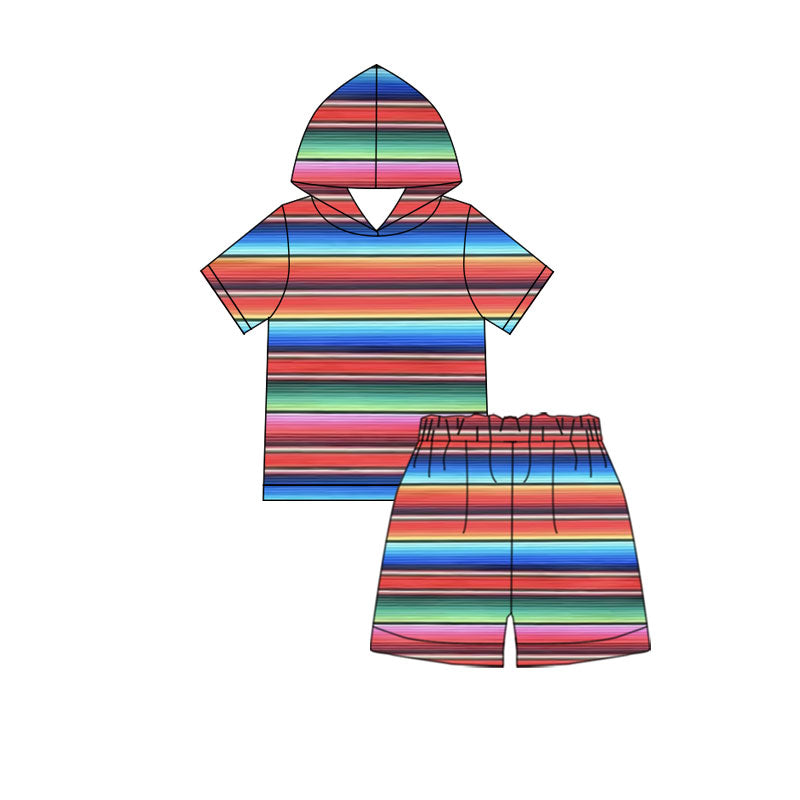 Baby Girls Colorful Stripes Hoodies Top Shorts Clothes Sets Preorder