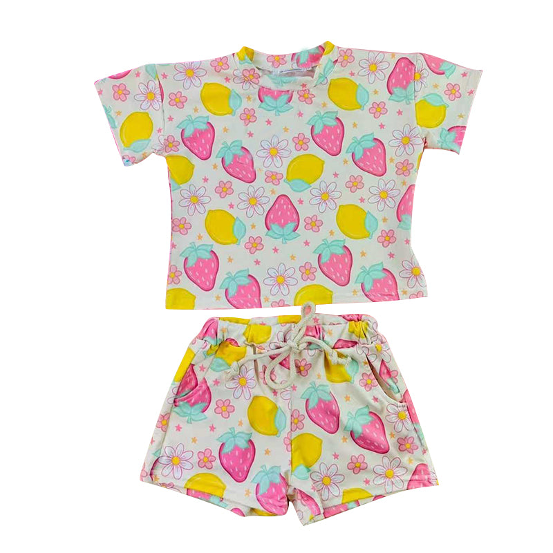 Baby Girls Strawberry Lemons Pockets Shorts Clothes Sets Preorder