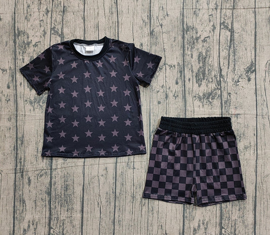Baby Girls Short Sleeve Stars Top Checked Shorts 4th of July Clothes Sets