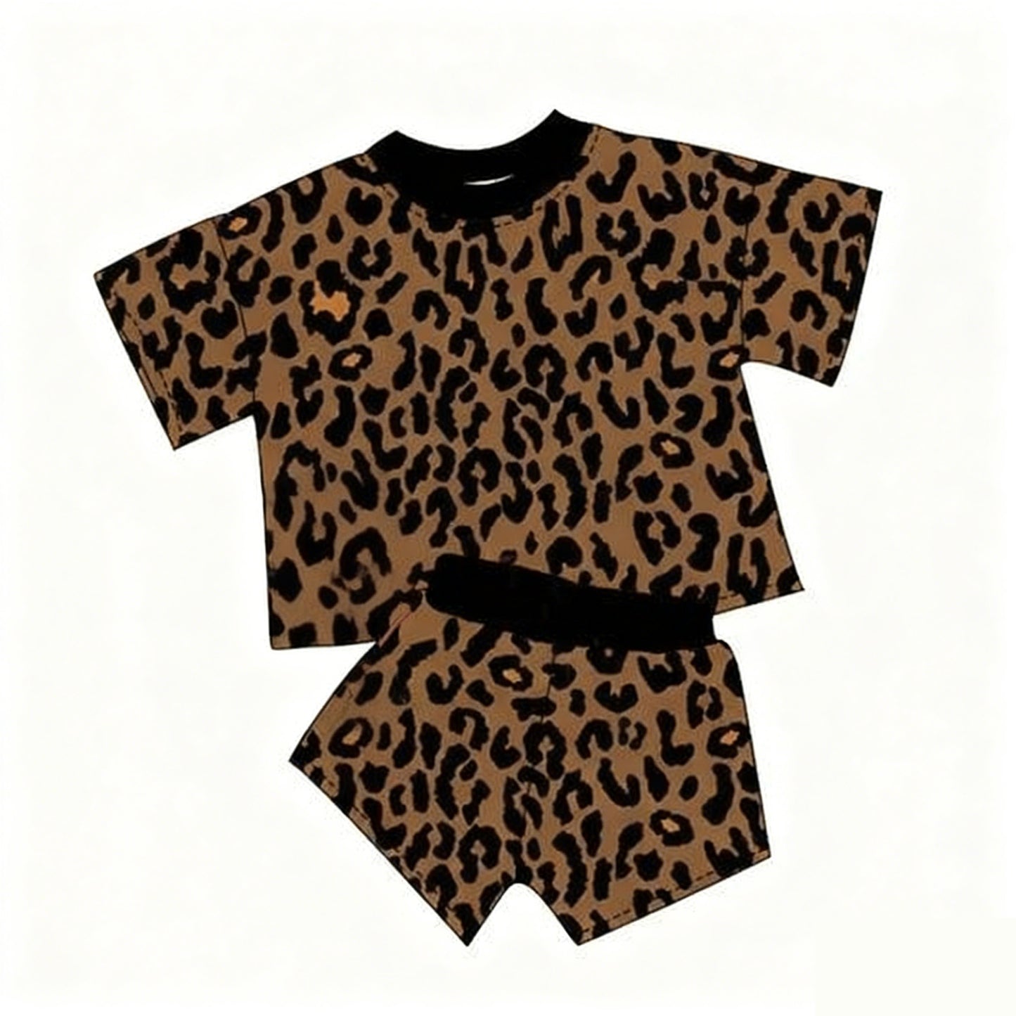 Baby Girls Leopard Short Sleeve Top Shorts Western Clothes Sets Preorder