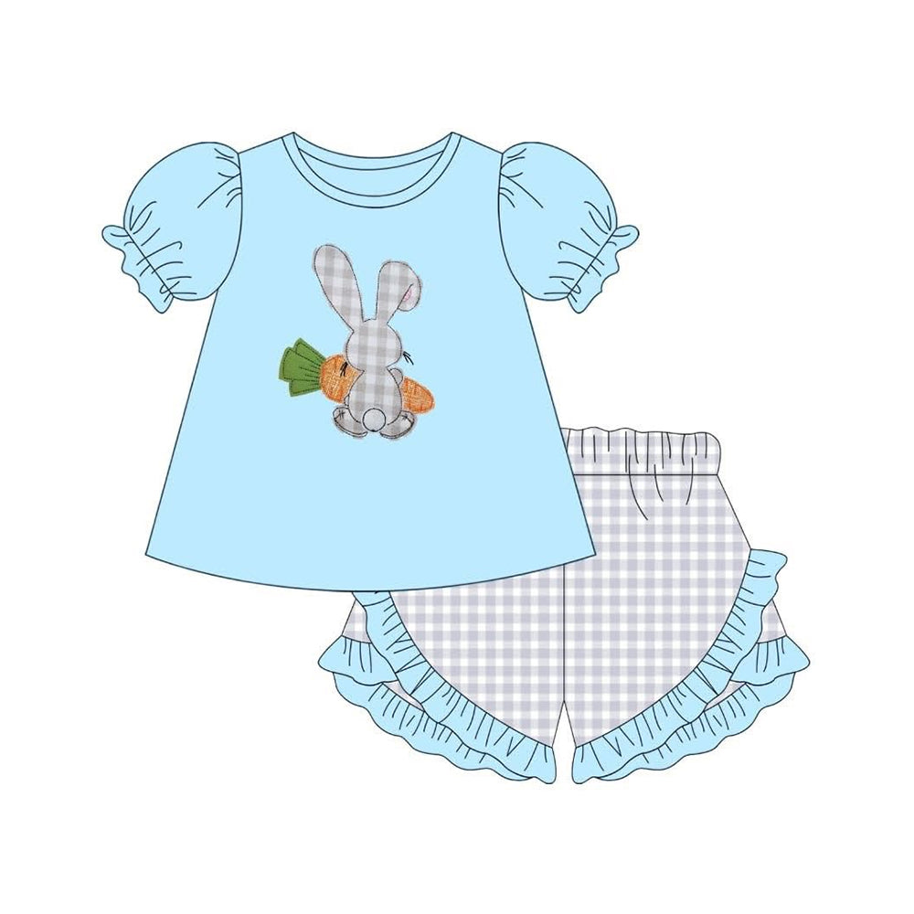 Baby Girls Rabbit Carrots Tunic Checked Ruffle Shorts Easter Clothes Sets Preorder