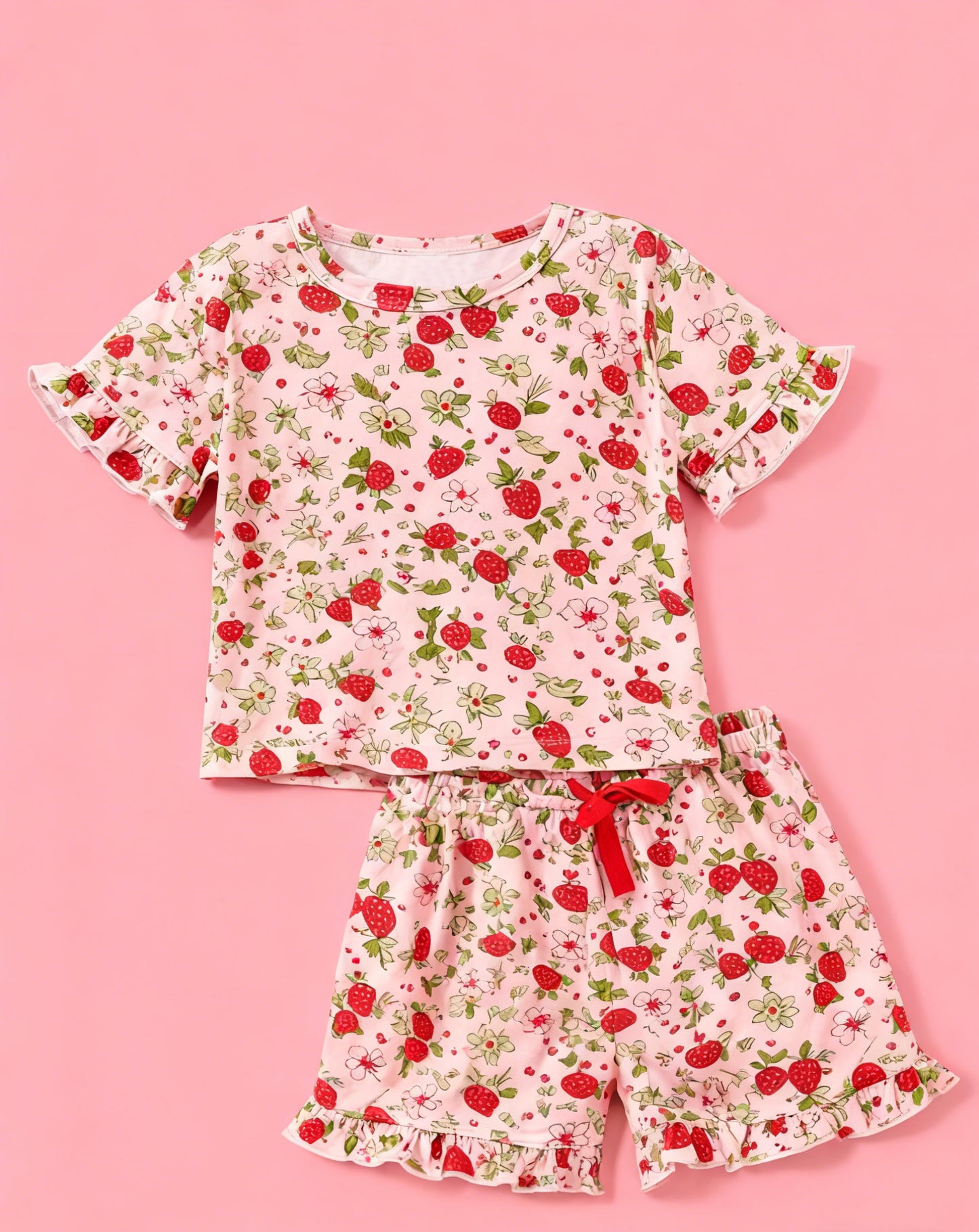 Baby Girls Strawberry Flowers Top Ruffle Shorts Clothes Sets Preorder