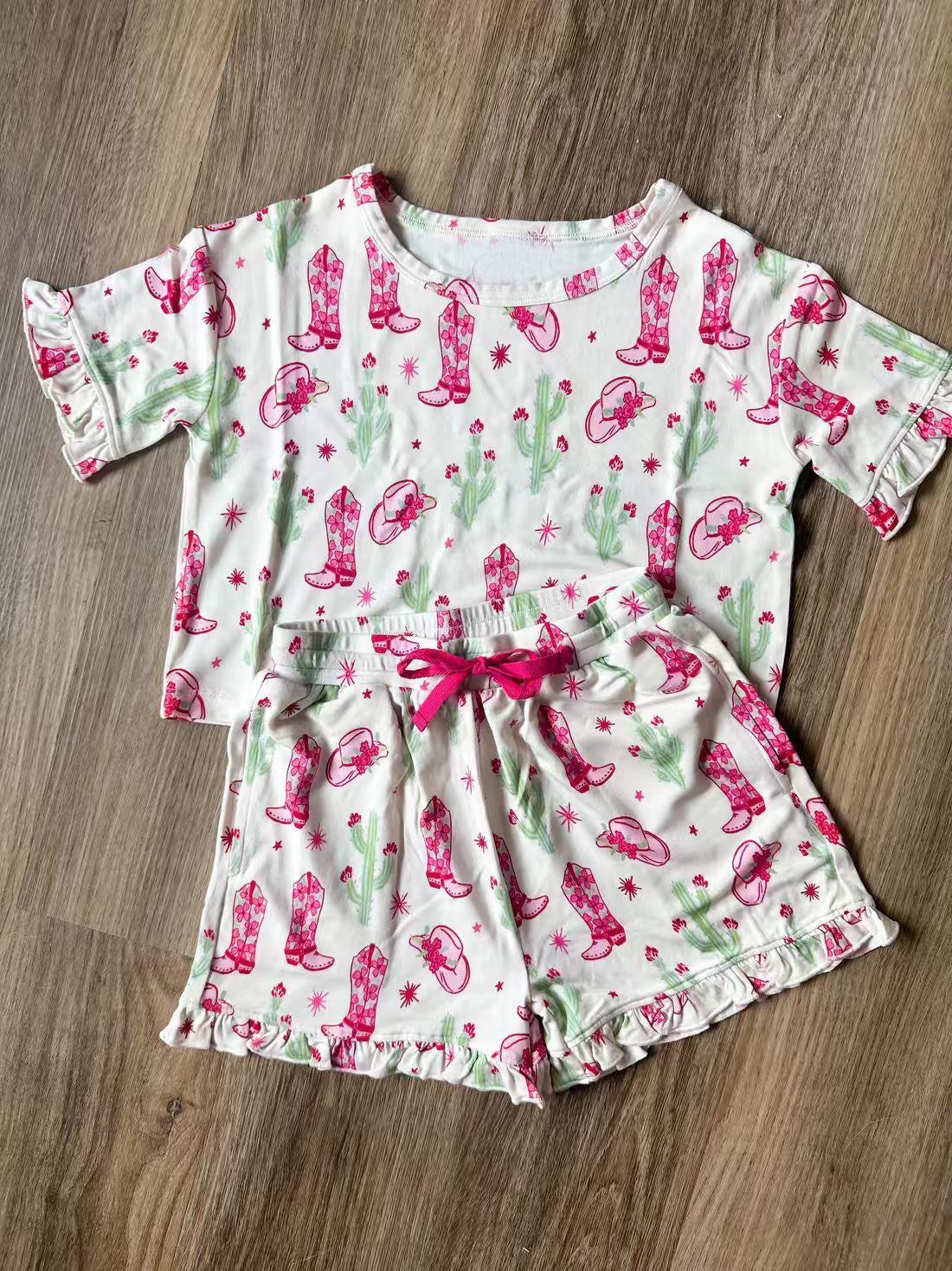 Baby Girls Cactus Boots Top Ruffle Shorts Western Clothes Sets Preorder