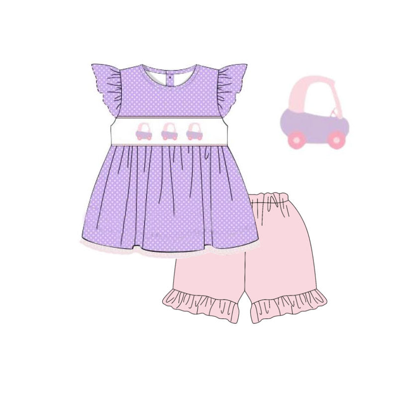 Baby Girls Golf Trucks Polka Dots Tunic Ruffle Shorts Clothes Sets Preorder