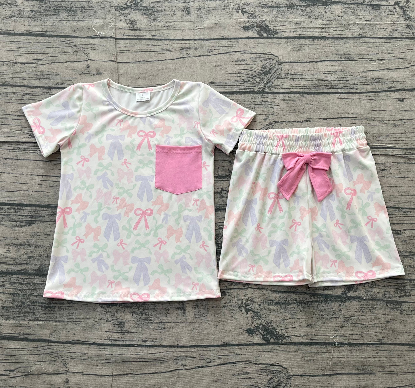 Baby Girls Colorful Bows Pocket Top Shorts Clothes Sets