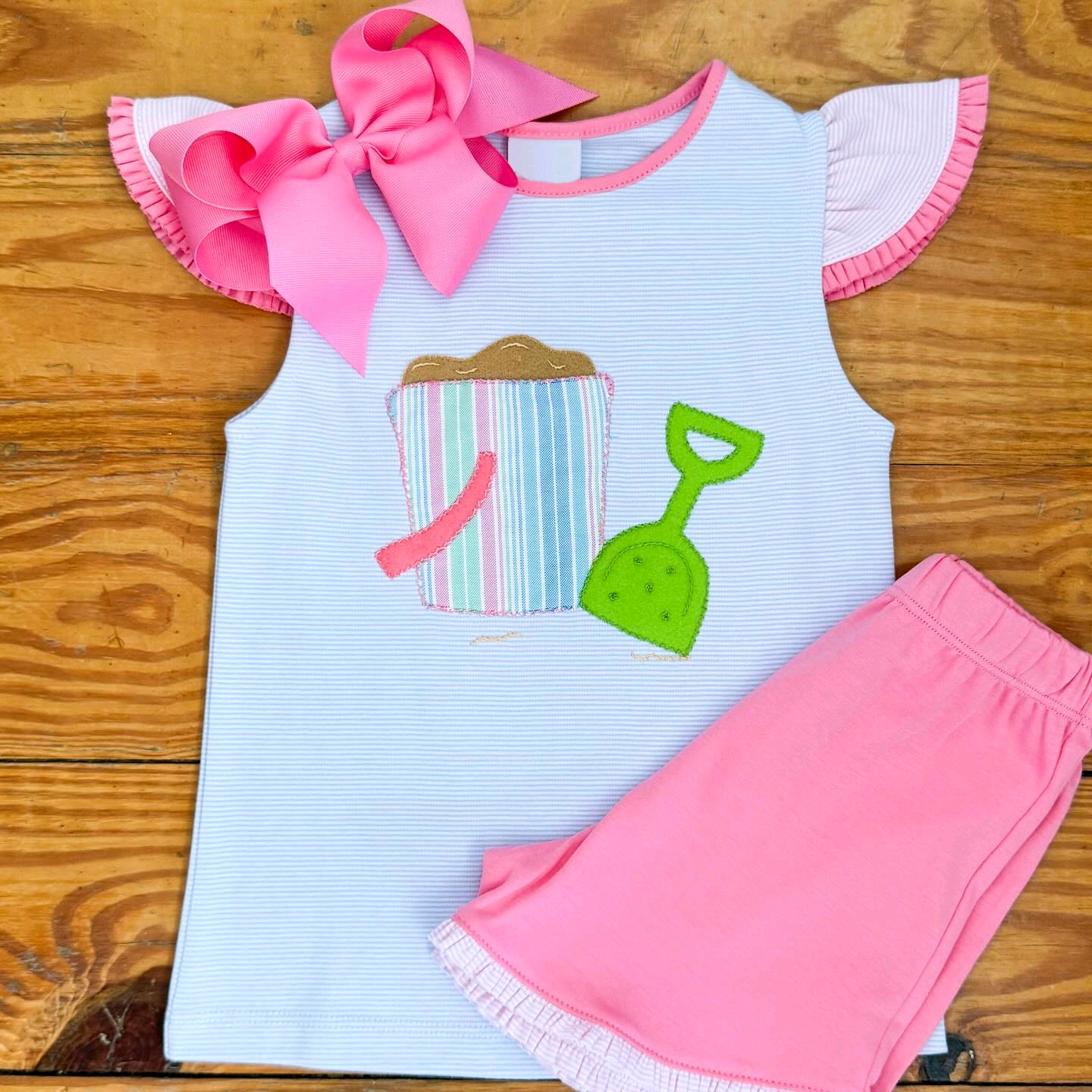 Baby Girls Flutter Sleeve Beach Top Ruffle Shorts Clothes Sets Preorder