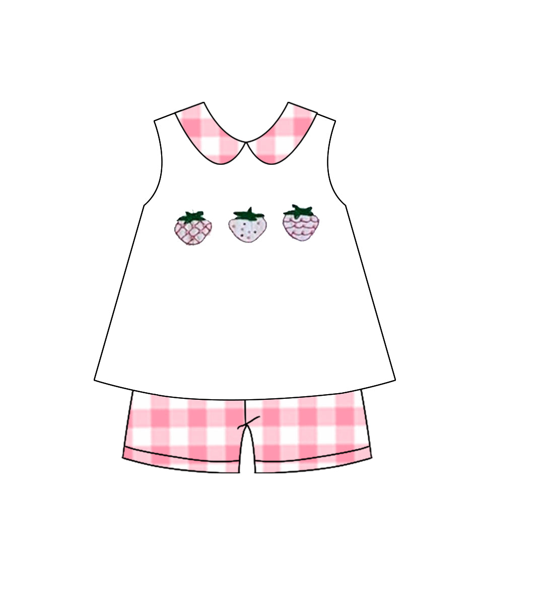 Baby Girls Sleeveless Strawberry Collar Tunic Checked Shorts Clothes Sets Preorder