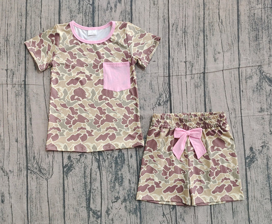 Baby Girls Southern Khaki Camo Pocket Top Shorts Pajamas Sets