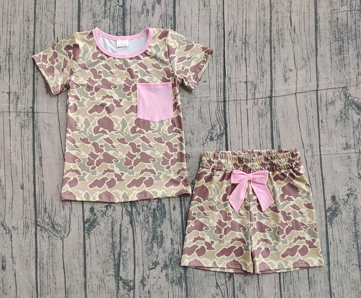 Baby Girls Southern Khaki Camo Pocket Top Shorts Pajamas Sets