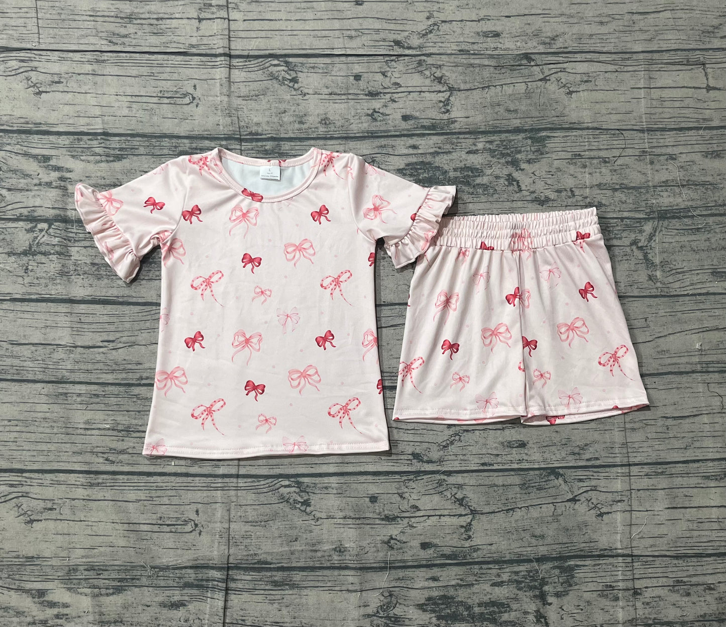 Baby Girls Pink Bows Top Ruffle Shorts Pajamas Clothes Sets