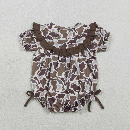 Embroidery Mama's Bestie Baby Girls Southern Brown Camo Ruffle Rompers