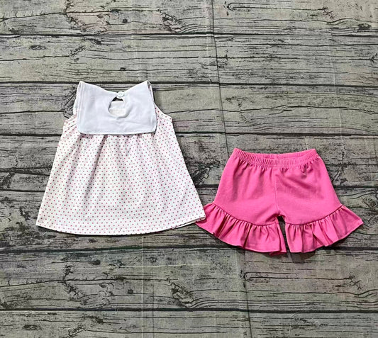 Embroidery Cross Baby Girls Polka Dots Tunic Ruffle Shorts Easter Clothes Sets Preorder