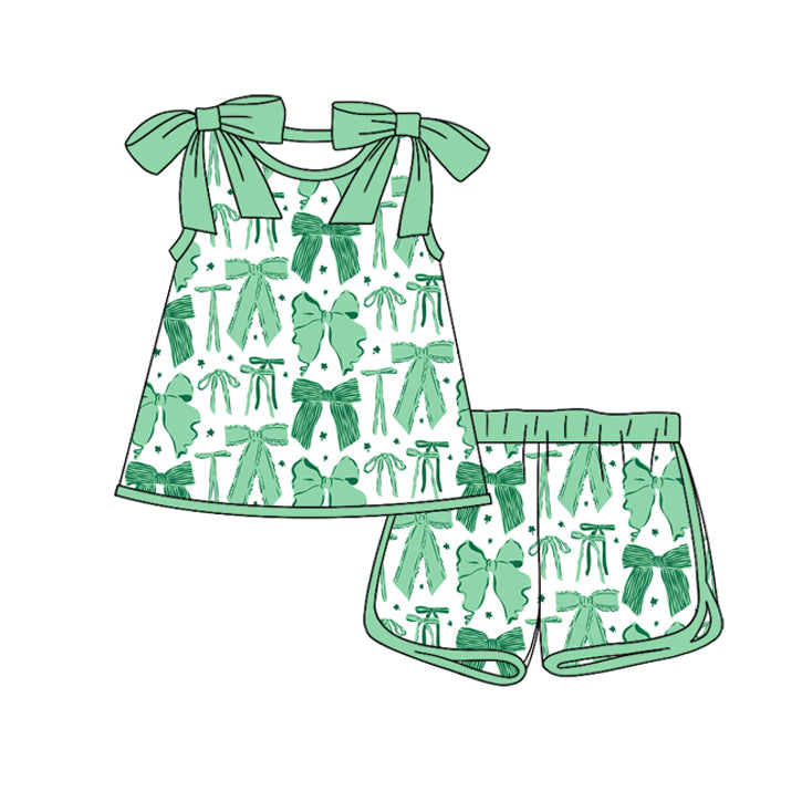 Baby Girls Green Bows Clovers Tunic Shorts St Patrick Clothes Sets Preorder