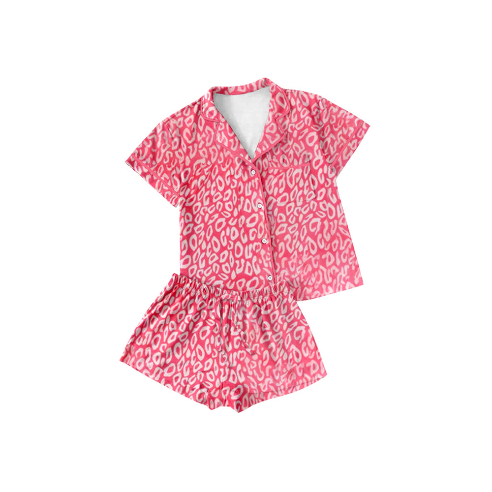 Baby Girls Pink Leopard Button Pocket Top Shorts Pajamas Sets Preorder