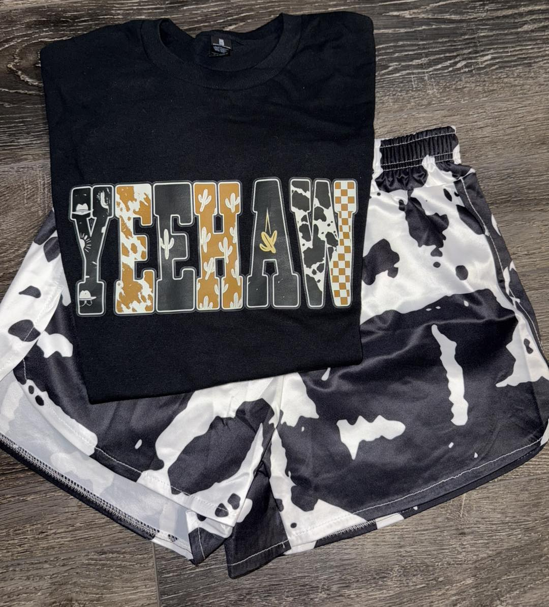 Adult Women Cactus Yeehaw Top Cow Print Shorts Western Clothes Sets Preorder