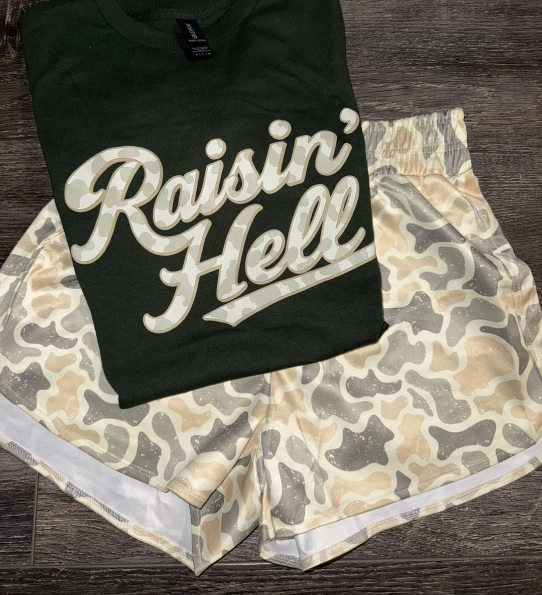 Adult Women Raisin's Hell Top Khaki Camo Shorts Hunting Clothes Sets Preorder
