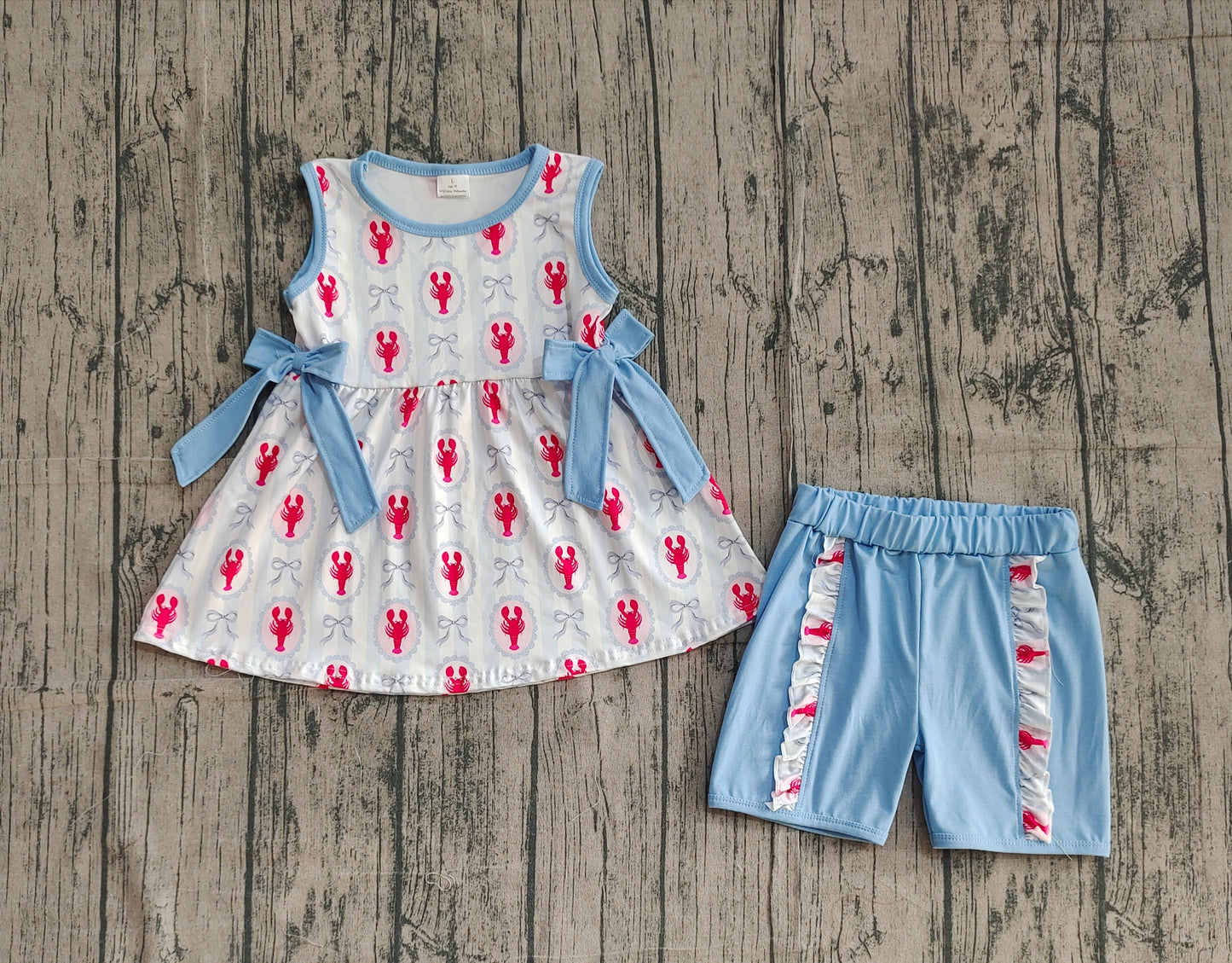Baby Girls Bows Crayfishes Tunic Ruffle Shorts Clothes Sets