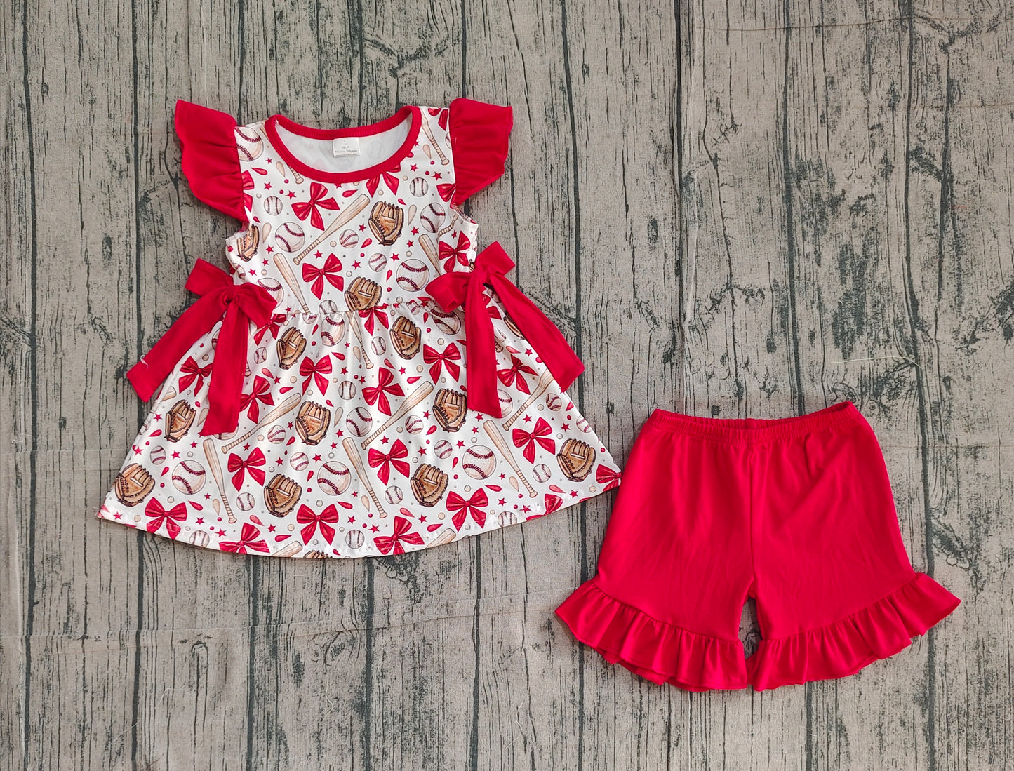 Baby Girls Baseballs Bows Tunic Ruffle Shorts Team Clothes Sets