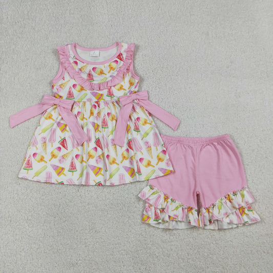 Sibling Baby Girls Sleeveless Watermelons Flowers Tunic Ruffle Shorts Clothes Sets
