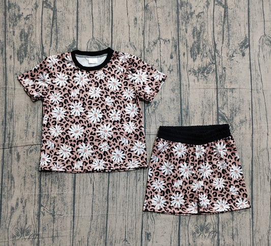 Baby Girls Leopard Daisy Flowers Top Short Pajamas Clothes Sets