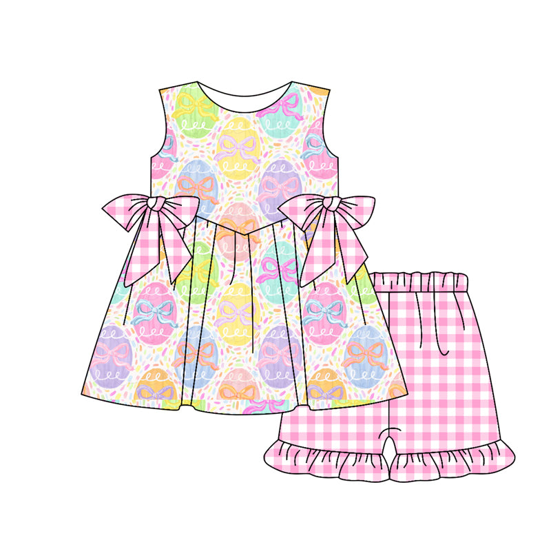 Baby Girls Eggs Bows Tunic Ruffle Shorts Easter Clothes Sets