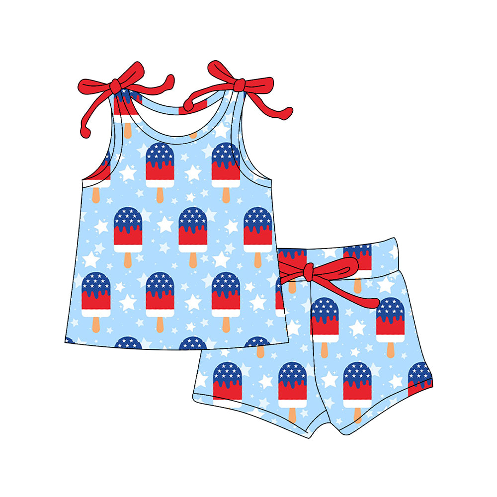 Baby Girls Stars Popsicle Top Shorts 4th of July Clothes Sets Preorder