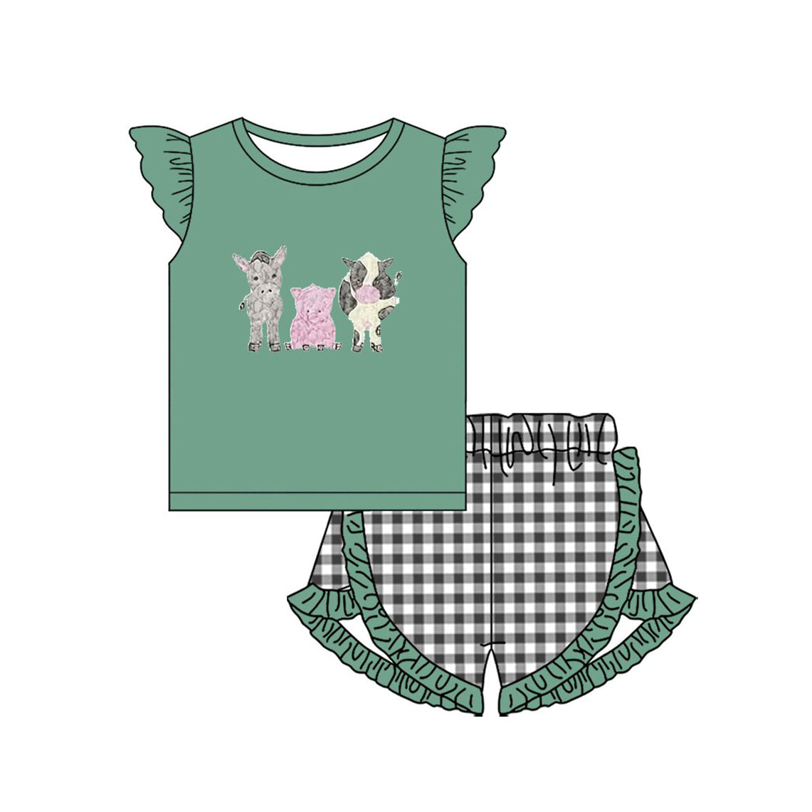 Baby Boys Farm Top Checked Ruffle Shorts Clothes Sets Preorder