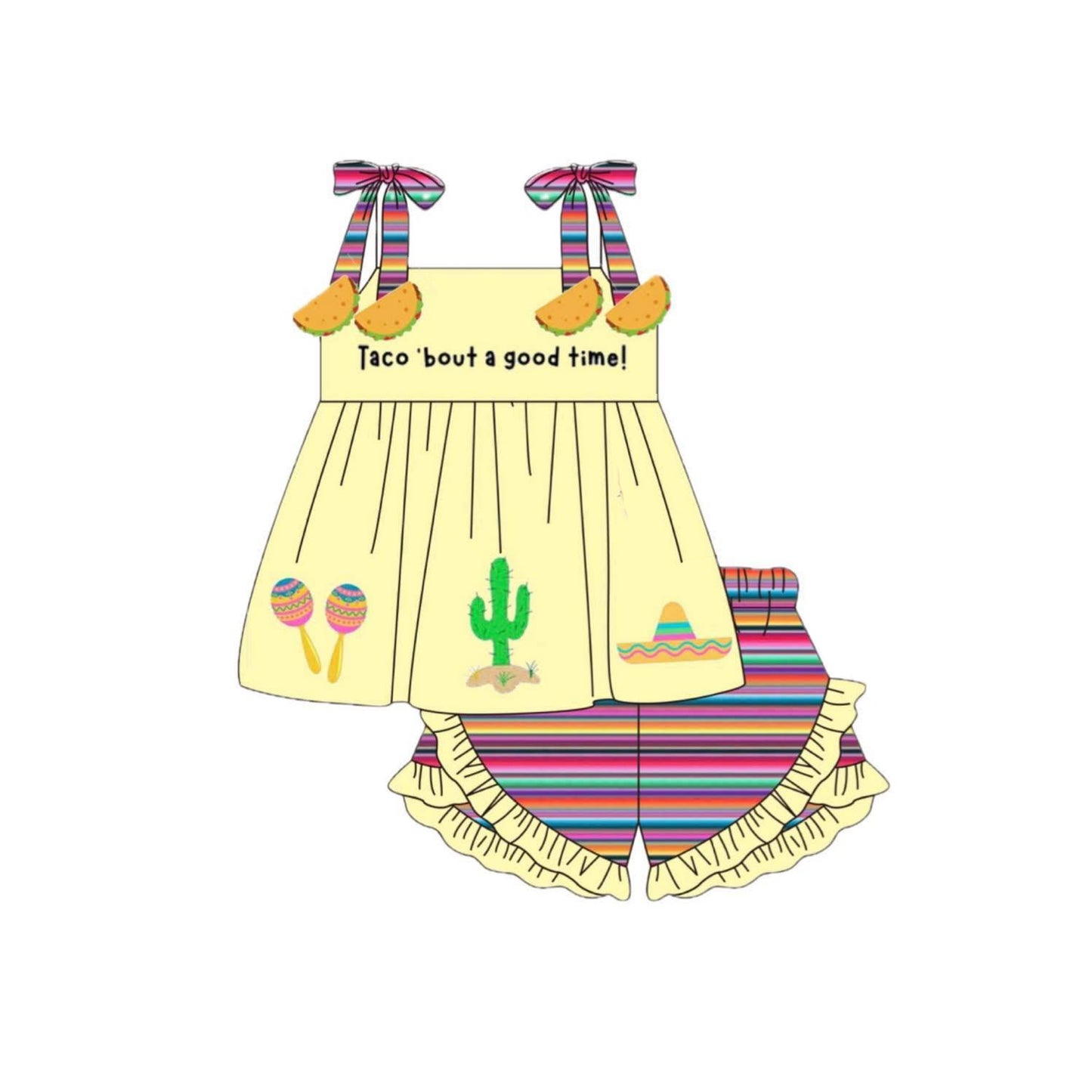 Baby Girls Strap Taco About a Good Time Tunic Ruffle Shorts Clothes Sets Preorder
