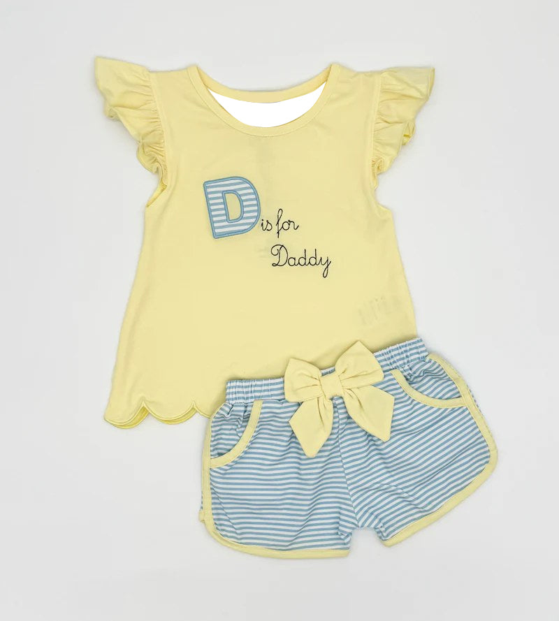 Baby Girls Did for Daddy Tunic Stripe Pockets Short Clothes Sets Preorder