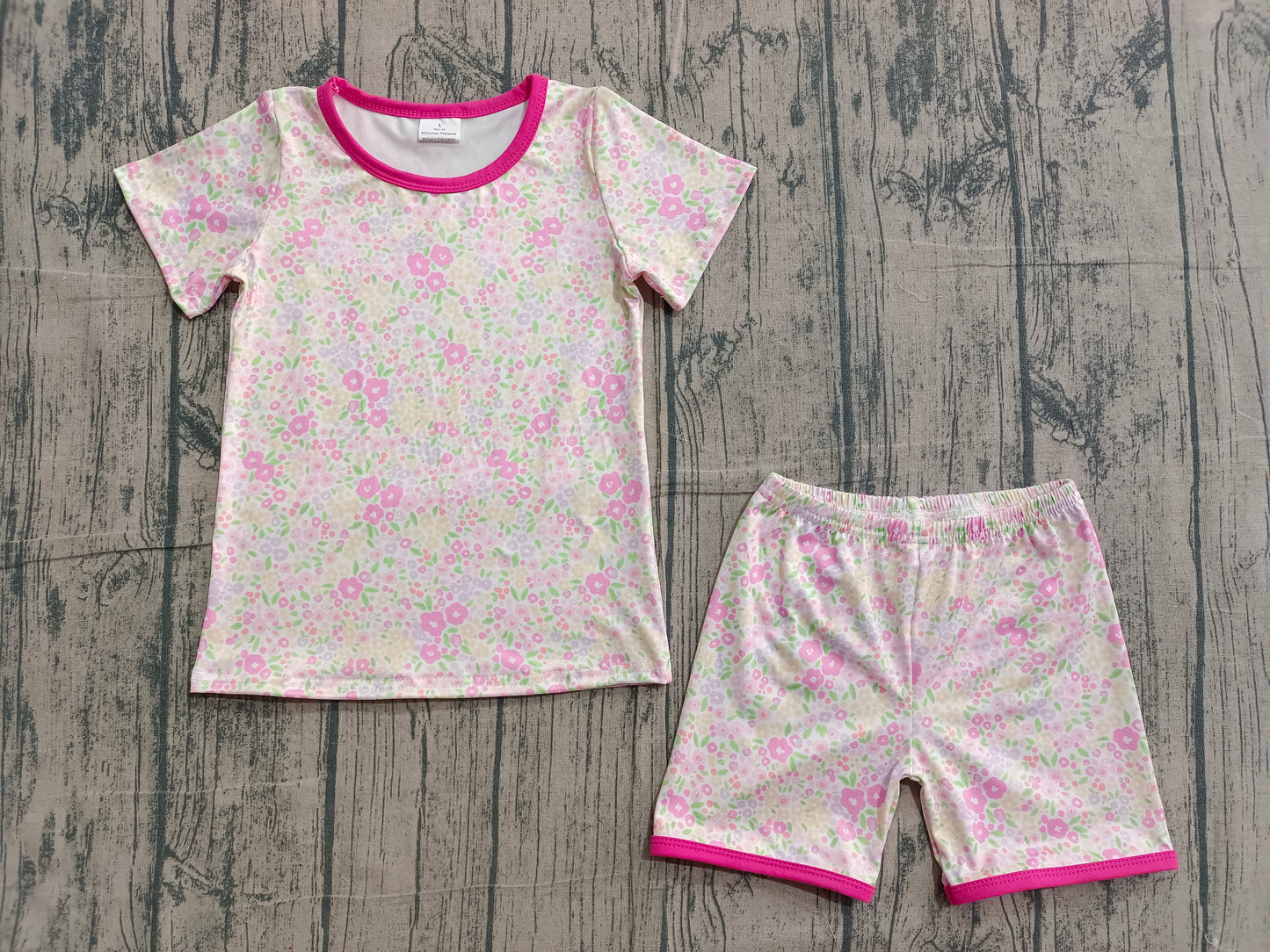 Baby Girls Short Sleeve Pink Flowers Top Shorts Pajamas Clothes Sets