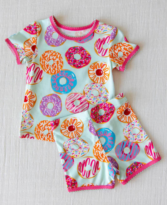 Baby Girls Colorful Donuts Top Shorts Pajamas Set Preorder