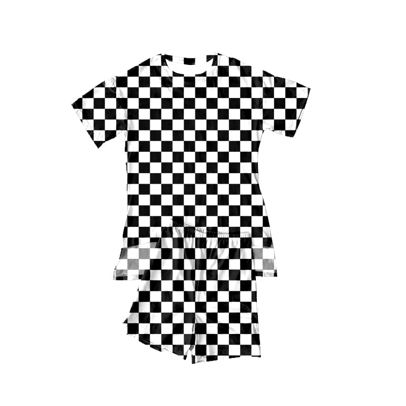 Baby Girls Black Checked Ruffle Top Short Pajamas Sets Preorder