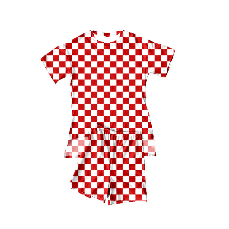 Baby Girls Red Checked Ruffle Top Short Pajamas Sets Preorder