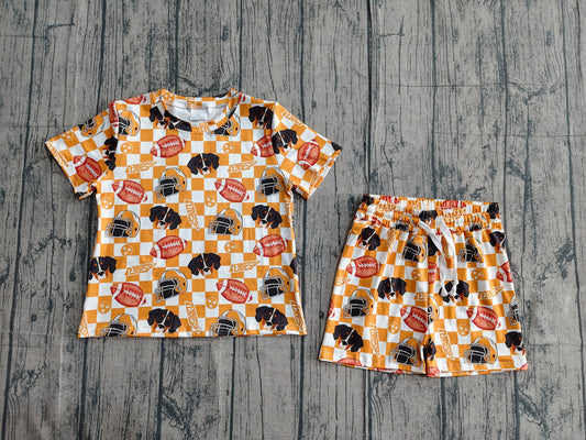 Baby Girls Orange Checked Football Tennessee Top Shorts Team Slouchy Sets