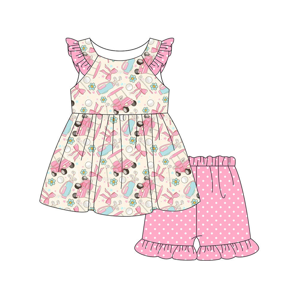 Baby Girls Flowers Golf Tunic Polka Dots Ruffle Shorts Clothes Sets Preorder