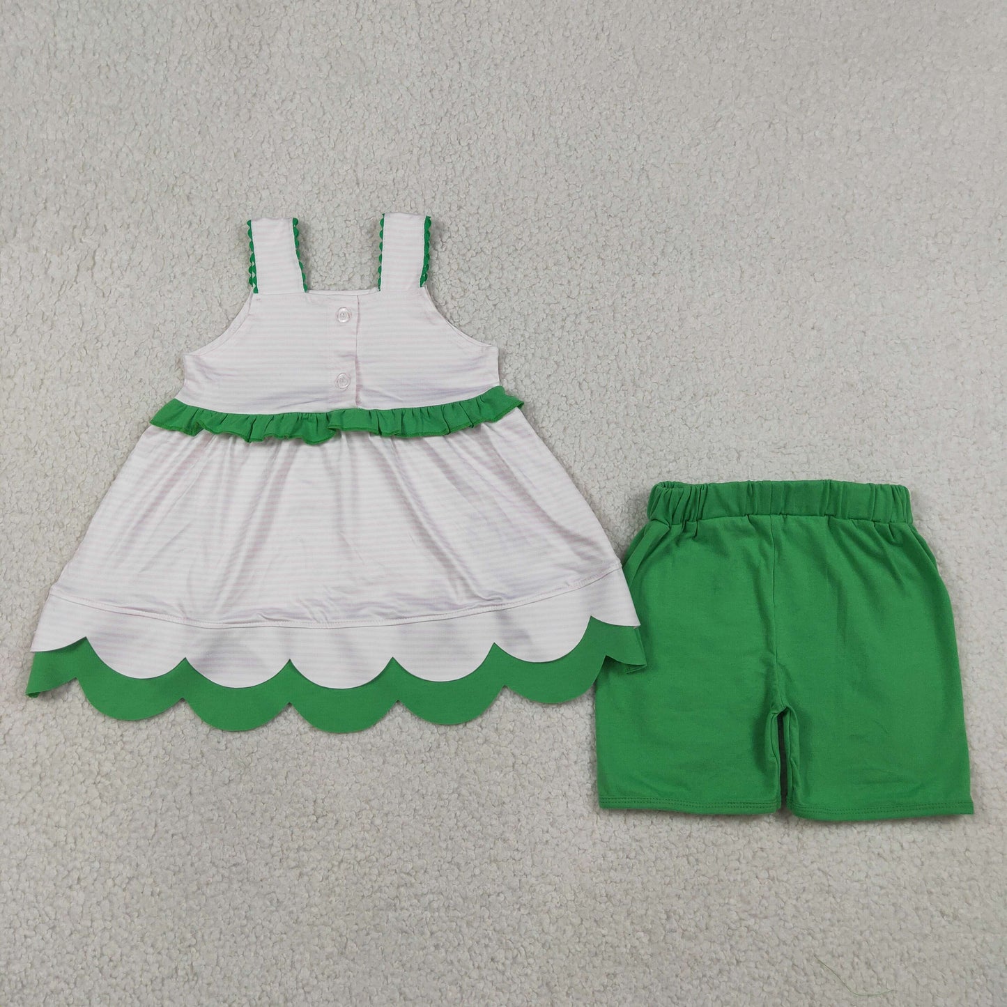 Embroidery Watermelons Baby Girls Scallop Tunic Ruffle Short Clothes Sets