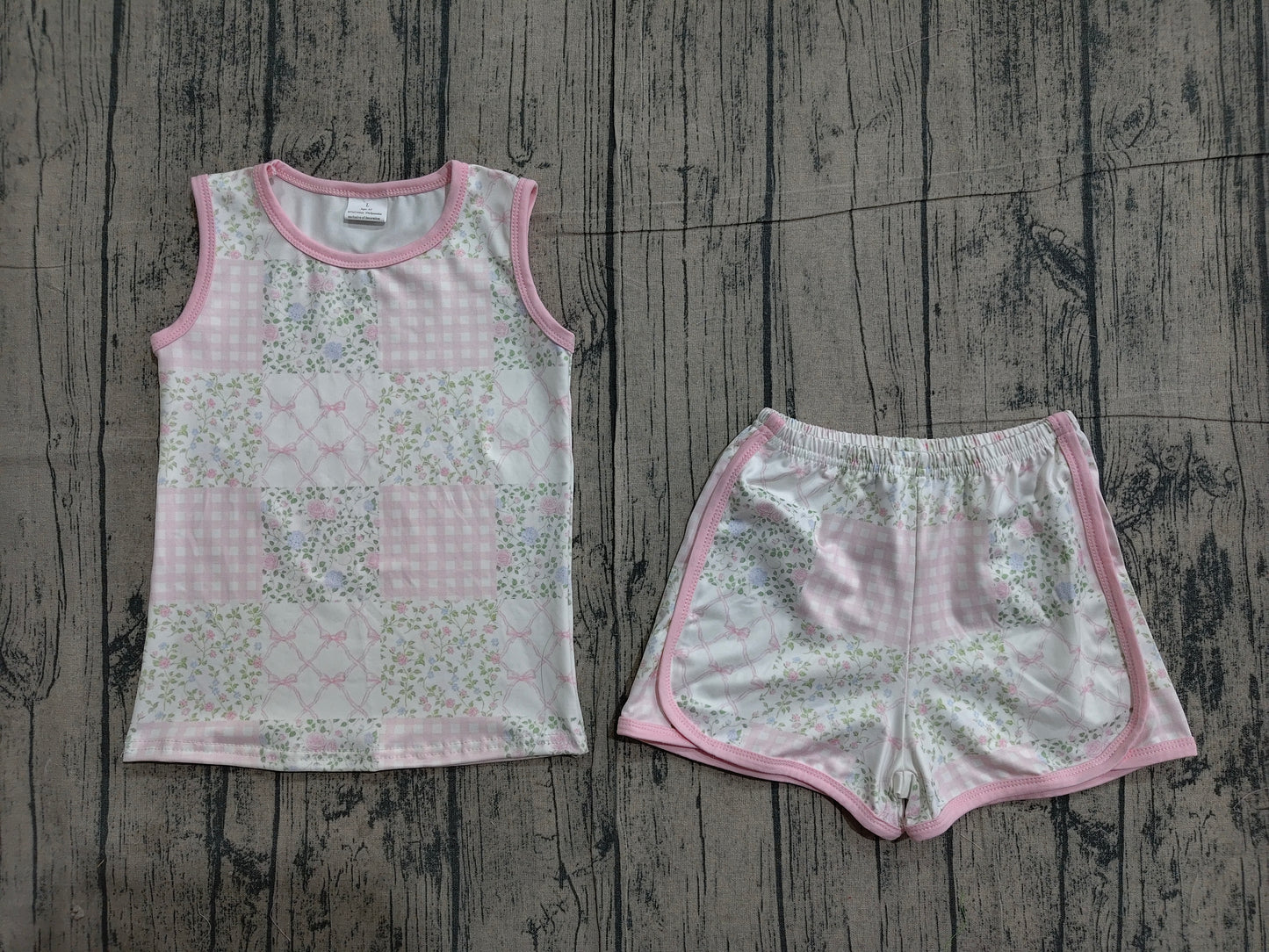 Baby Girls Pink Checked Flowers Top Shorts Clothes Sets