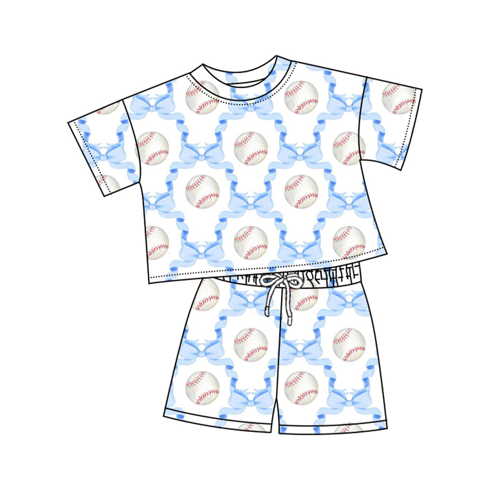 Baby Girls Bows Baseballs Checked Top Shorts Team Clothes Sets Preorder