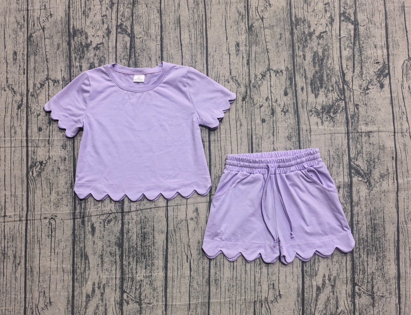 Baby Girls Lavender Short Sleeve Top Pockets Shorts Cotton Scallop Clothes Sets