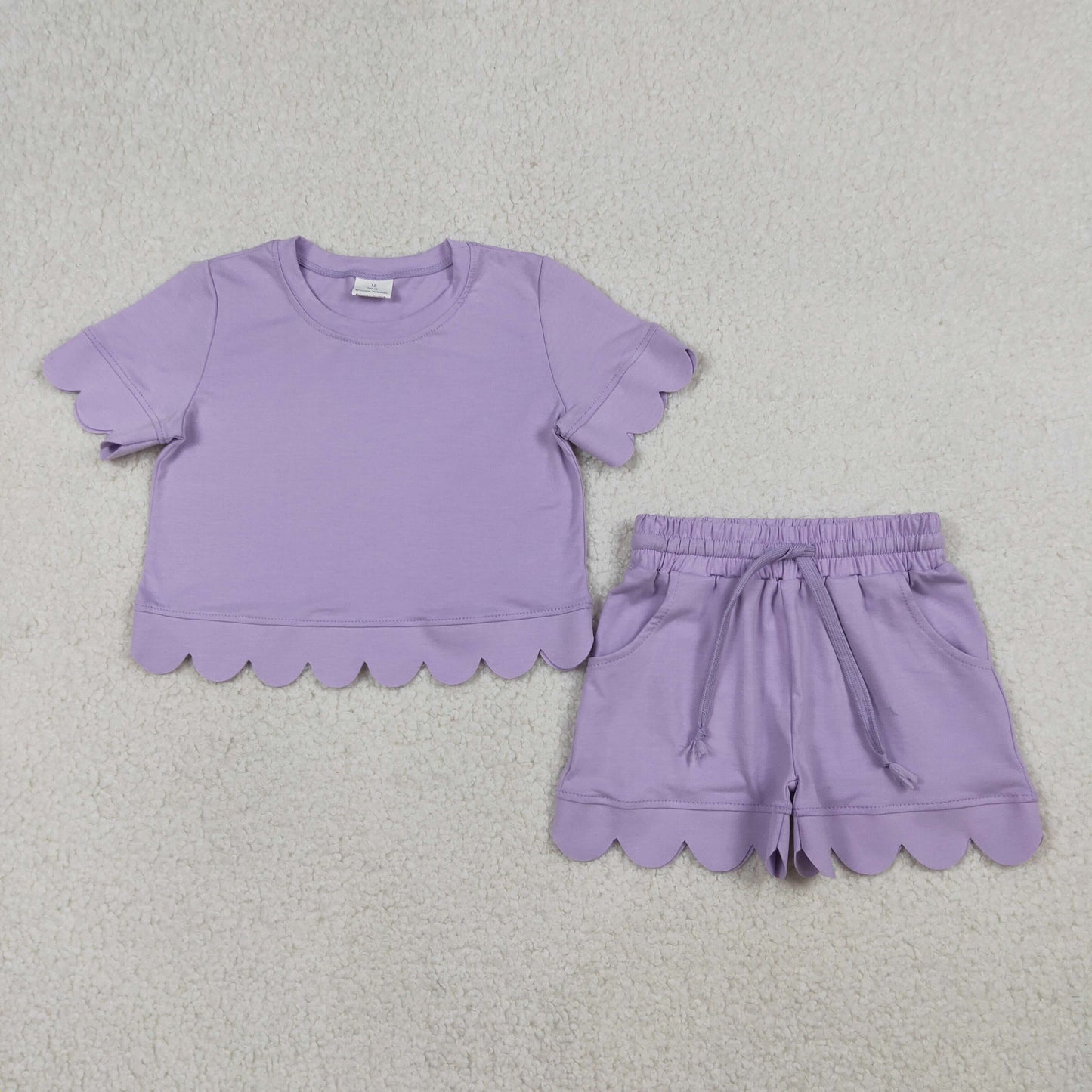 Sibling Baby Girls Short Sleeve Top Pockets Shorts Scallop Cotton Clothes Sets