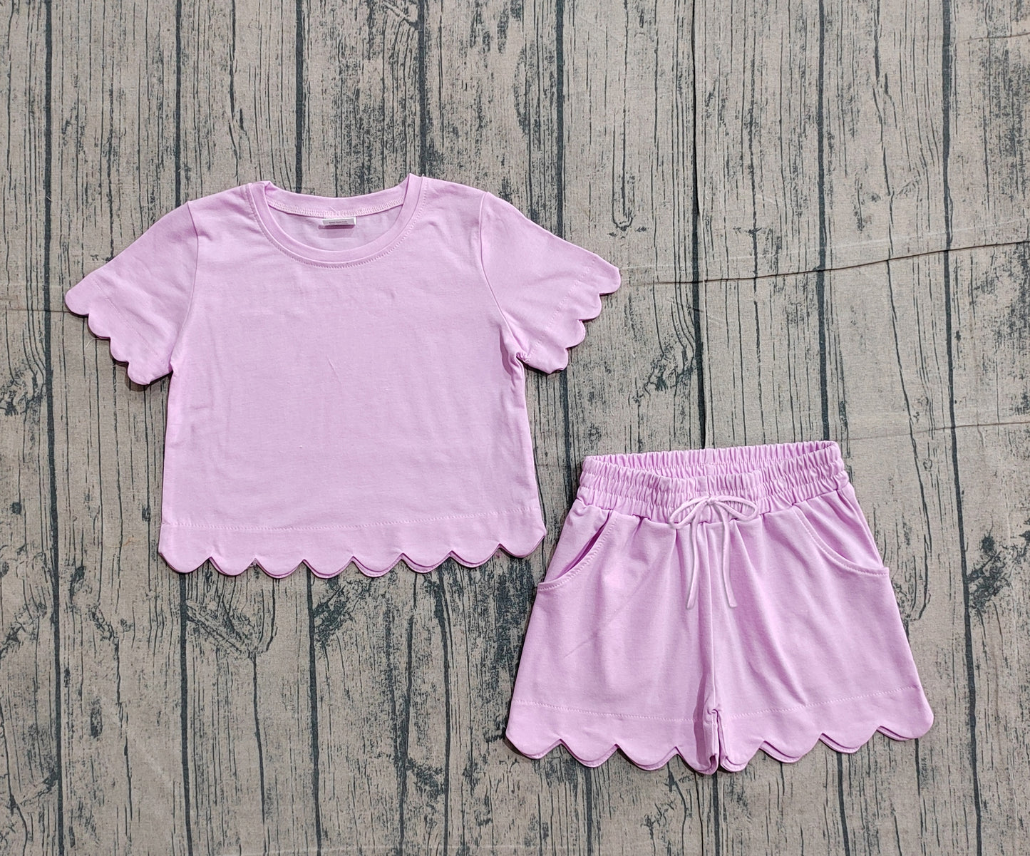 Baby Girls Pink Short Sleeve Top Pockets Shorts Cotton Scallop Clothes Sets