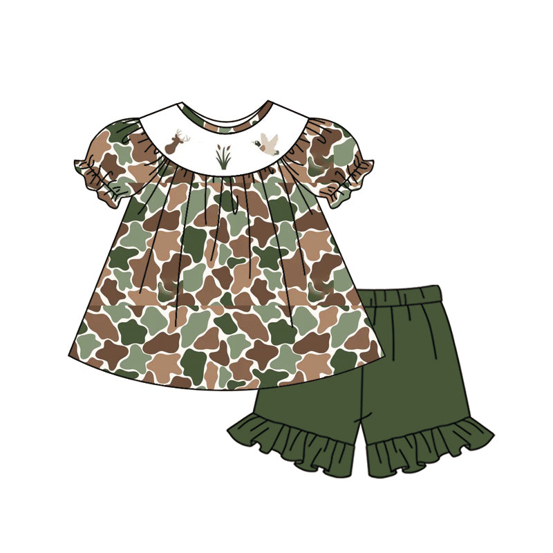 Baby Girls Southern Camo Deer Ducks Tunic Ruffle Shorts Hunting Clothes Sets Preorder