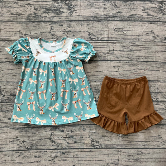 Baby Girls Bows Deer Ducks Tunic Ruffle Shorts Hunting Clothes Sets