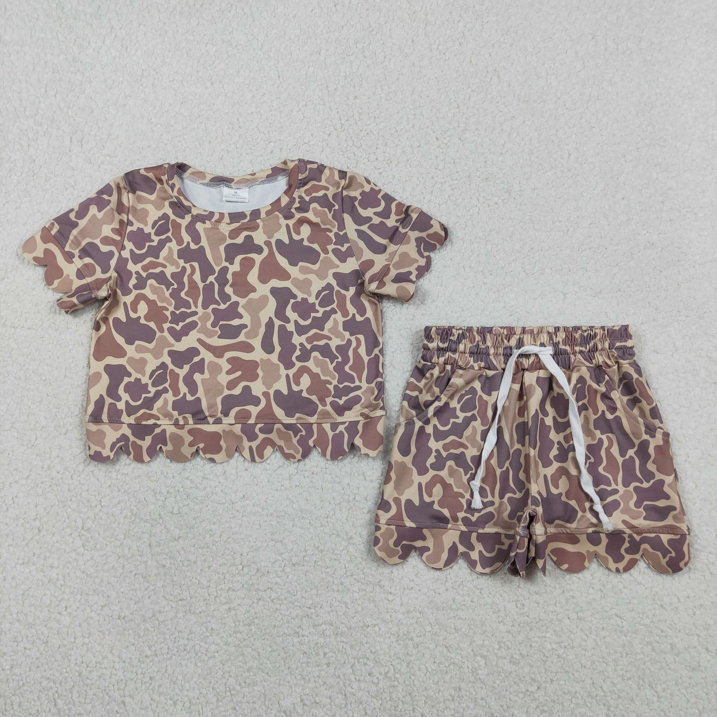 USA Shop Baby Girls Southern Khaki Camo Top Pockets Shorts Scallop Clothes Sets