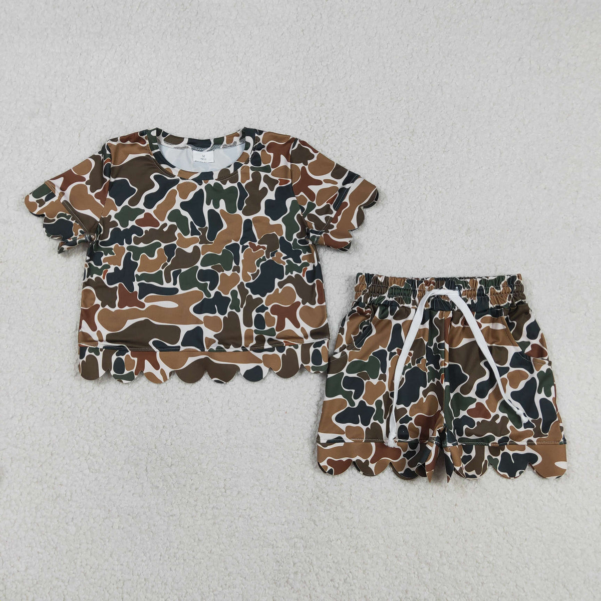 Mama and Me Girls Short Sleeve Southern Camo Top Pockets Short Scallop Clothes Sets