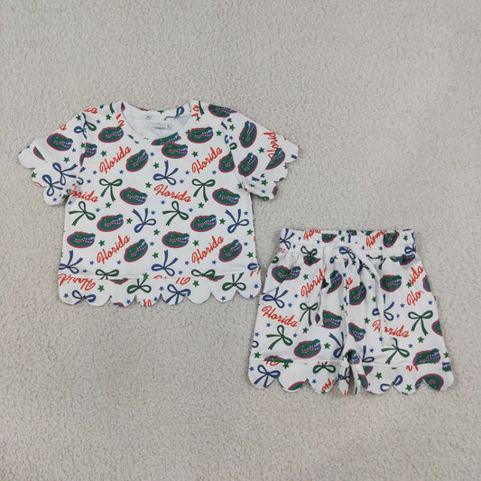 Baby Girls Star Bows Florida Gators Top Pockets Shorts Team Scallop Clothes Sets