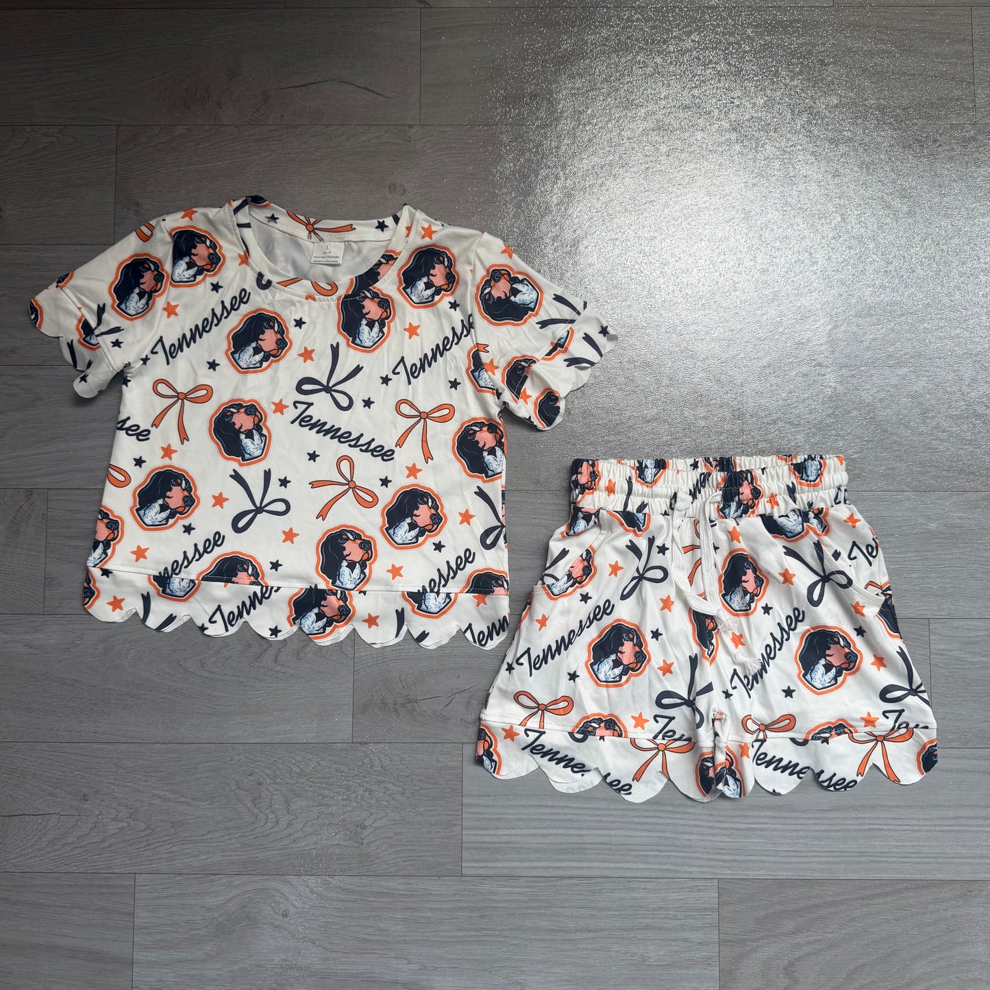 Baby Girls Bows Tennessee Top Pockets Shorts Team Scallop Clothes Sets