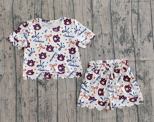 Baby Girls Short Sleeve Star Bows AU Top Scallop Shorts Team Clothes Sets