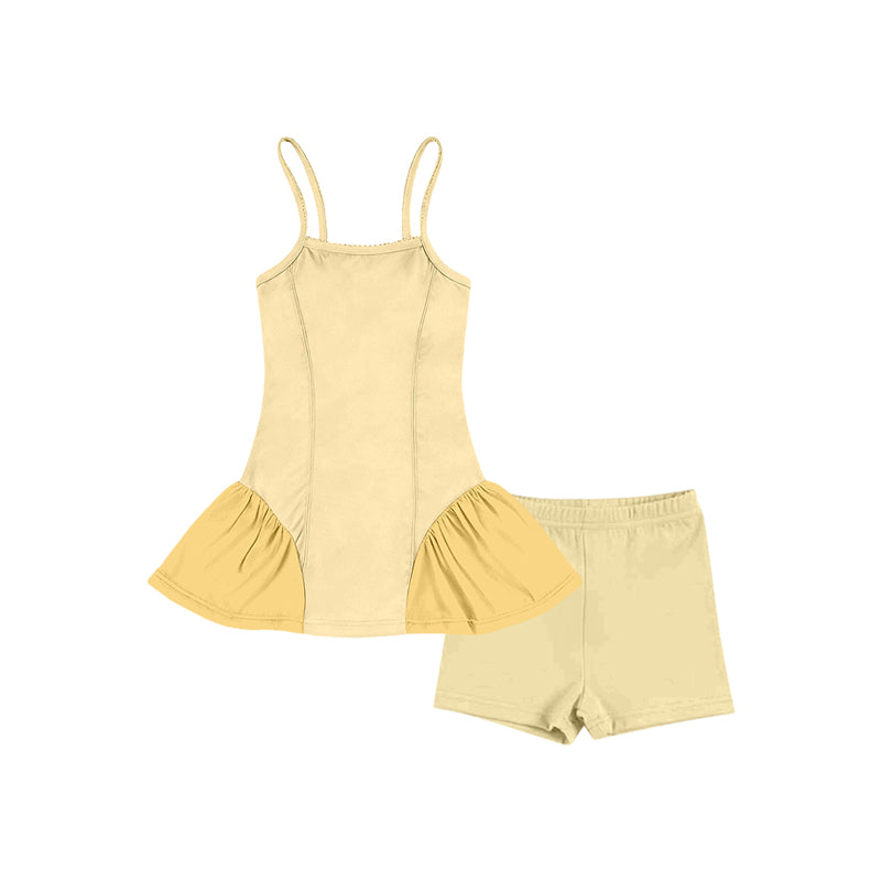 Baby Girls Yellow Strap Tunic Shorts Yoga Active Clothes Sets Preorder