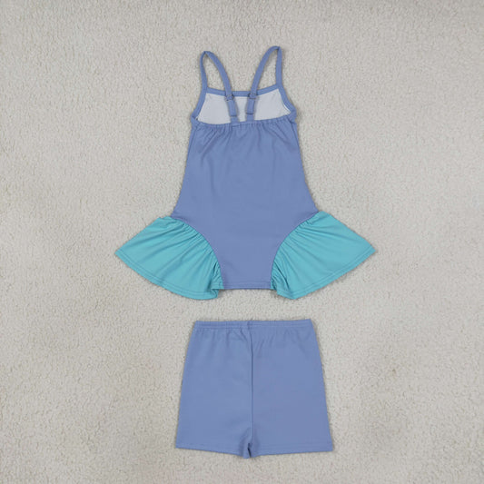 Baby Girls Blue Strap Tunic Shorts Yoga Active Clothes Set